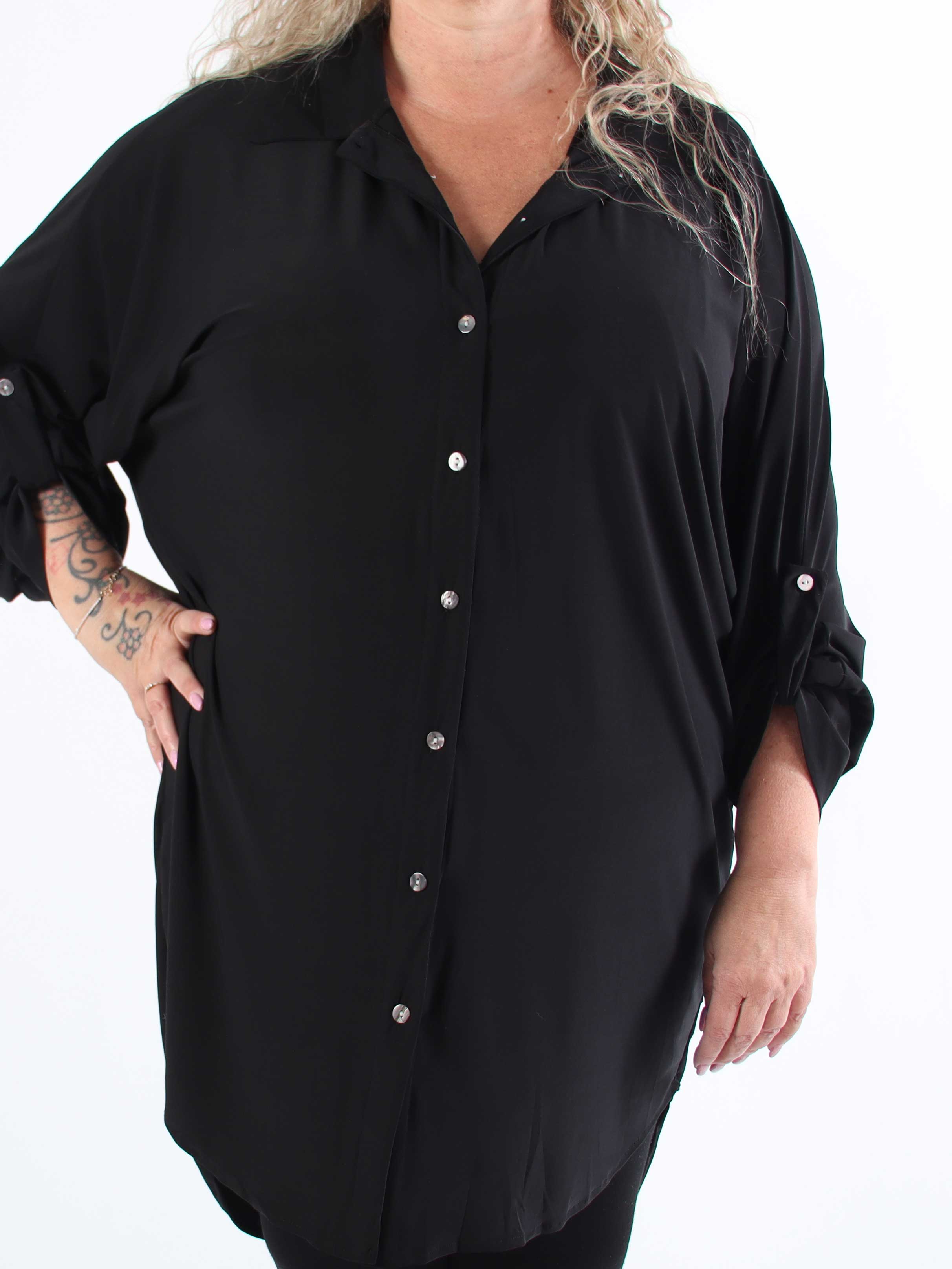 Mia - Plain elastisk plus size skjortekjole